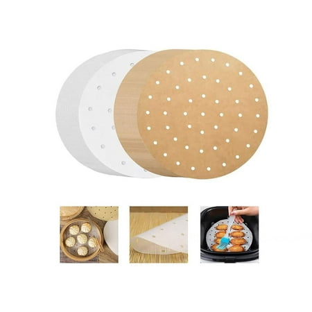 

200 Pieces Round Baking Paper Air Fryer Liners Home Perforated Non-Stick Oil Parchment Paper Bamboo Steamer Liners for Steamer Steam Basket Dim Sum 9 Inch/23cm