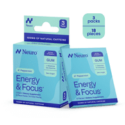 Neuro Energy & Focus Extra Strength Peppermint Gum 3-pack, 40mg Natural Caffeine Gum & Nootropic Energy Supplement with L-Theanine & B Vitamins - Sugar Free, Vegan, 18 Piece count