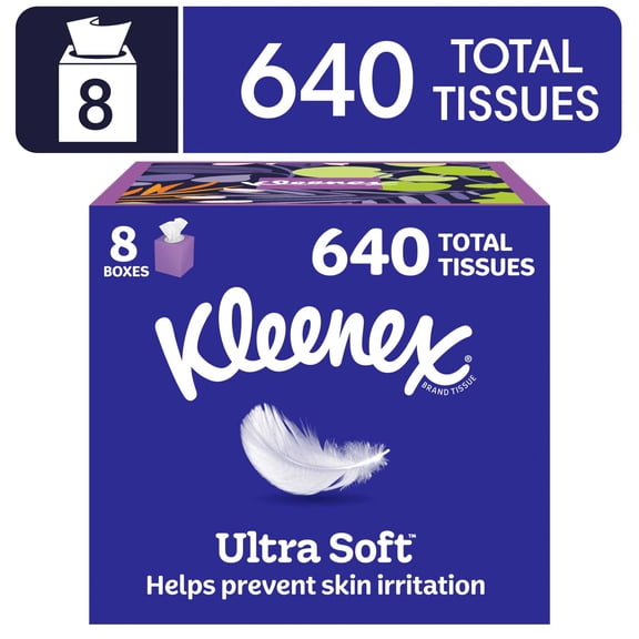 Kleenex Ultra Soft 3-Ply Cube Box Facial Tissues, 8 Pack (640 Total Tissues)