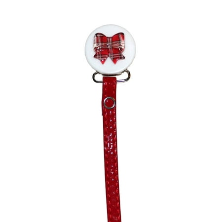 Red Bow Pacifier clip with Faux Leather strap