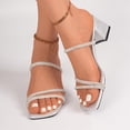 thumbnail image 6 of Gpaecead Women's Rhinestone Fine Strap Chunky Heel Slides Open Toe Sparkling Dressy Summer Party Shoes, B-Silver, 6 of 8