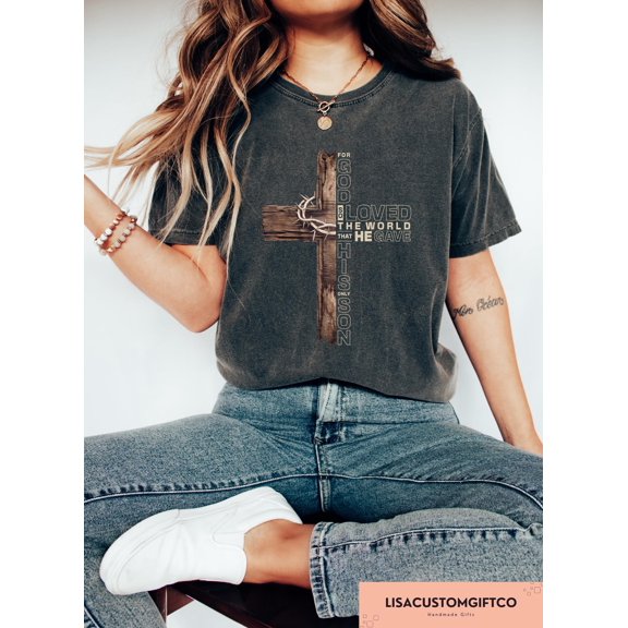 Velto Faith Cross T-shirt, Christian Inspirational Graphic Apparel, Positive Religious Outfit, Uplifting Gift Clothing for Women, Full Size S-5XL