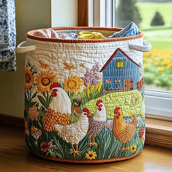 Chicken Farm Quilted Laundry Basket