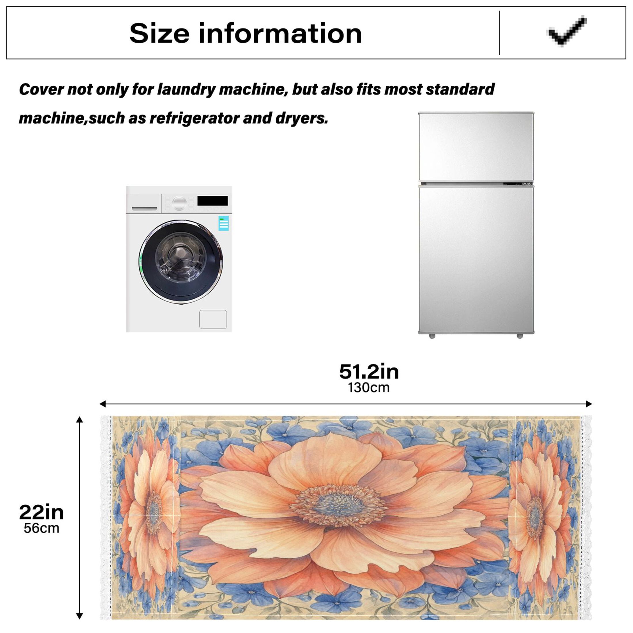 Elegant FlowerWasher and Dryer Covers Dust-Proof and Oil Resistant Fridge Cover with 4 Storage Pockets Washing Machine Top Cover for Laundry Kitchen Home 51.2 x 22 In