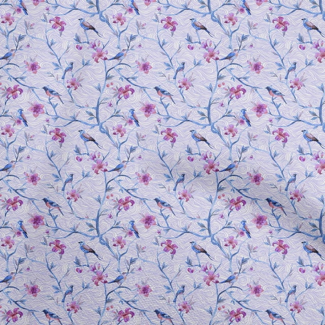 oneOone Rayon Amethyst Fabric Floral Flower With Bird Sewing Craft Projects Fabric Prints By Yard 56 Inch Wide