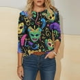 thumbnail image 3 of Gamivast Women Carnival Tops Plus Size 3/4 Sleeve Funny Mask Graphic Blouses Loose Fitted Crewneck Tunic Dressy T-Shirt Holiday Mardi Gras Pullover, 3 of 5