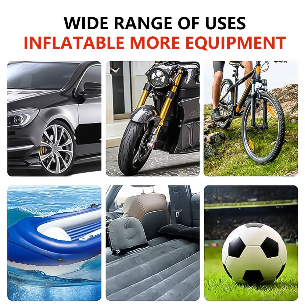Tire Inflator,Kepeak Portable Air Compressor with 3 Nozzle Adaptors and LED Light,12V DC 150 PSI, for Car Tires and Other Inflatables, Pointer Pressure Gauge