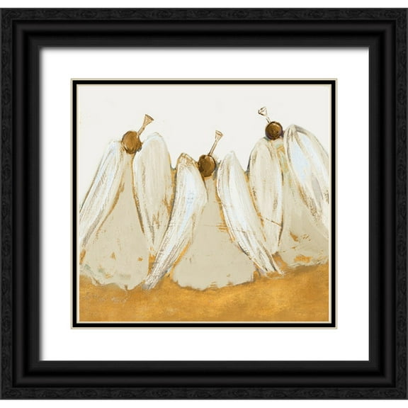 Maria, Robin 13x12 Black Ornate Wood Framed with Double Matting Museum Art Print Titled - Golden Trumpeting Angels