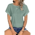 thumbnail image 4 of UVN T Shirts for Women Summer Short Sleeve Eyelet Tops Dressy Casual Crewneck Blouses, 4 of 9