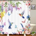 thumbnail image 3 of 4PCS Colorful Leaves Floral Shower Curtain Sets, Waterproof Fabric White Shower Curtain, Non-Slip Bath Mat Bathroom Rugs Watercolor Flower Plant Botanical Bird Nature Boho Floral Bathroom Decor, 3 of 7