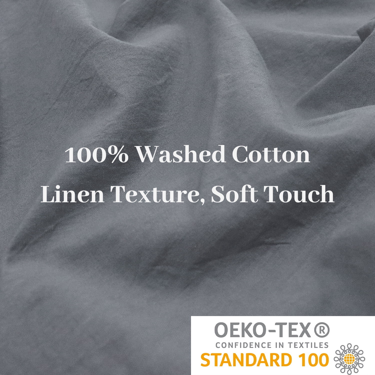 NEXHOME PRO Duvet Cover Set 100% Washed Cotton 3 Pieces Linen Breathable Soft Durable Duvet Cover Bedding Set with Zipper Closure, King Size Grey(Comforter Not Included)