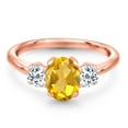 thumbnail image 3 of Gem Stone King 1.96 Ct Oval Yellow Citrine White Topaz 18K Rose Gold Plated Silver Ring, 3 of 6