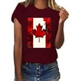 thumbnail image 4 of Canadian Maple Leaf Women's Casual Graphic Tees Short Sleeve Script Funny Canada Day T-Shirt Flag Themed Shirts Wine, M, 4 of 6