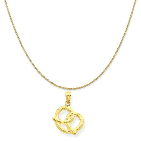 14k Yellow Gold Pretzel Pendant on a 14K Yellow Gold Rope Chain Necklace, (Best Way To Make Pretzel Necklaces)