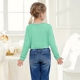 thumbnail image 4 of Xyant Girls Open Front Shrug Cardigan Kids Children Knit Long Sleeve Girls Bolero with Button Closure (Light Green,13-14 Years), 4 of 7