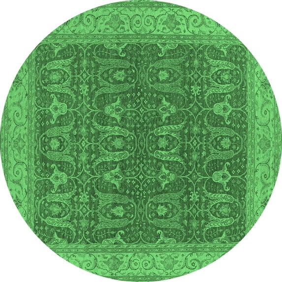 Ahgly Company Indoor Round Oriental Emerald Green Industrial Area Rugs, 6' Round