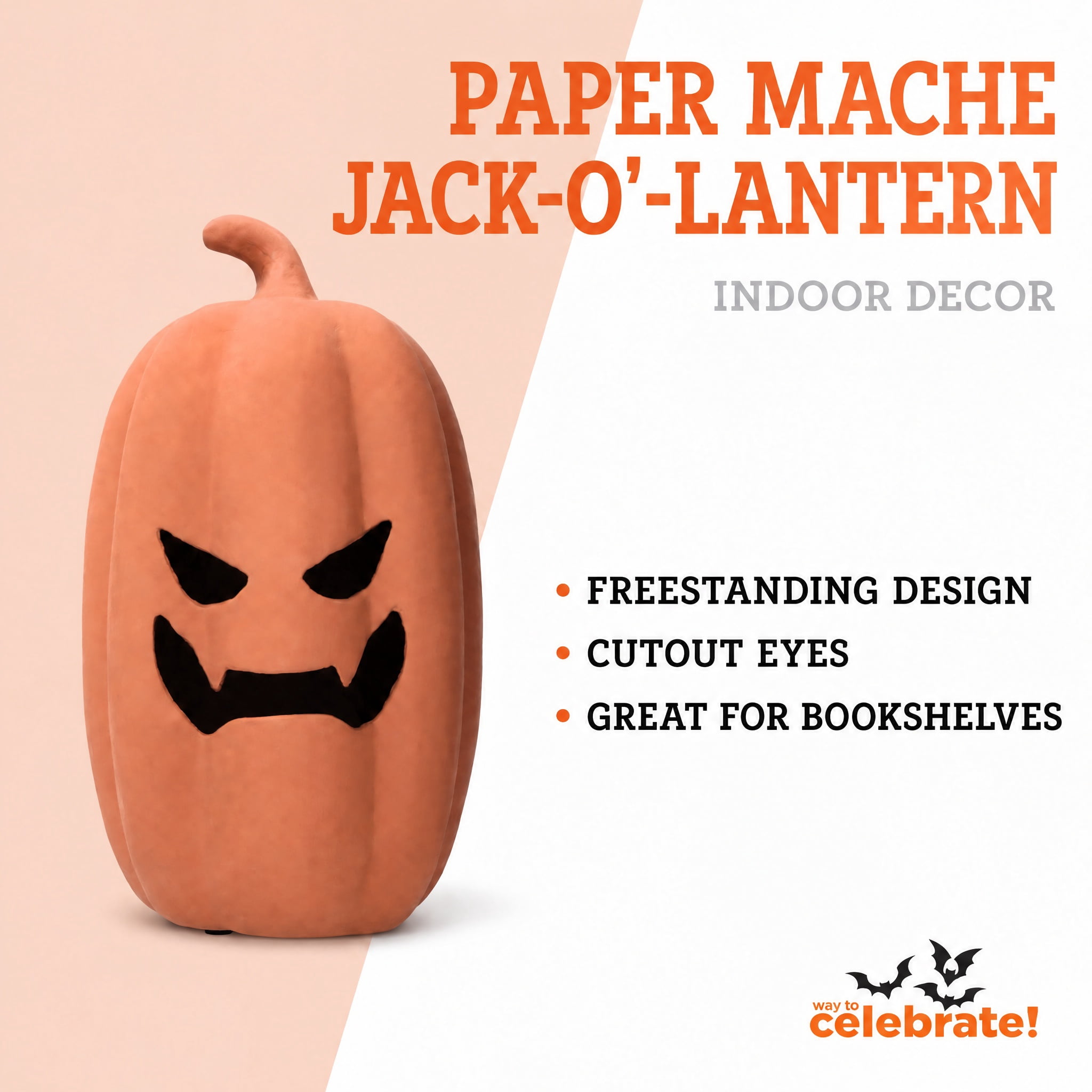 Paper Mache Jack-o'-Lantern Decoration, Brown, 12.6", Halloween by Way To Celebrate
