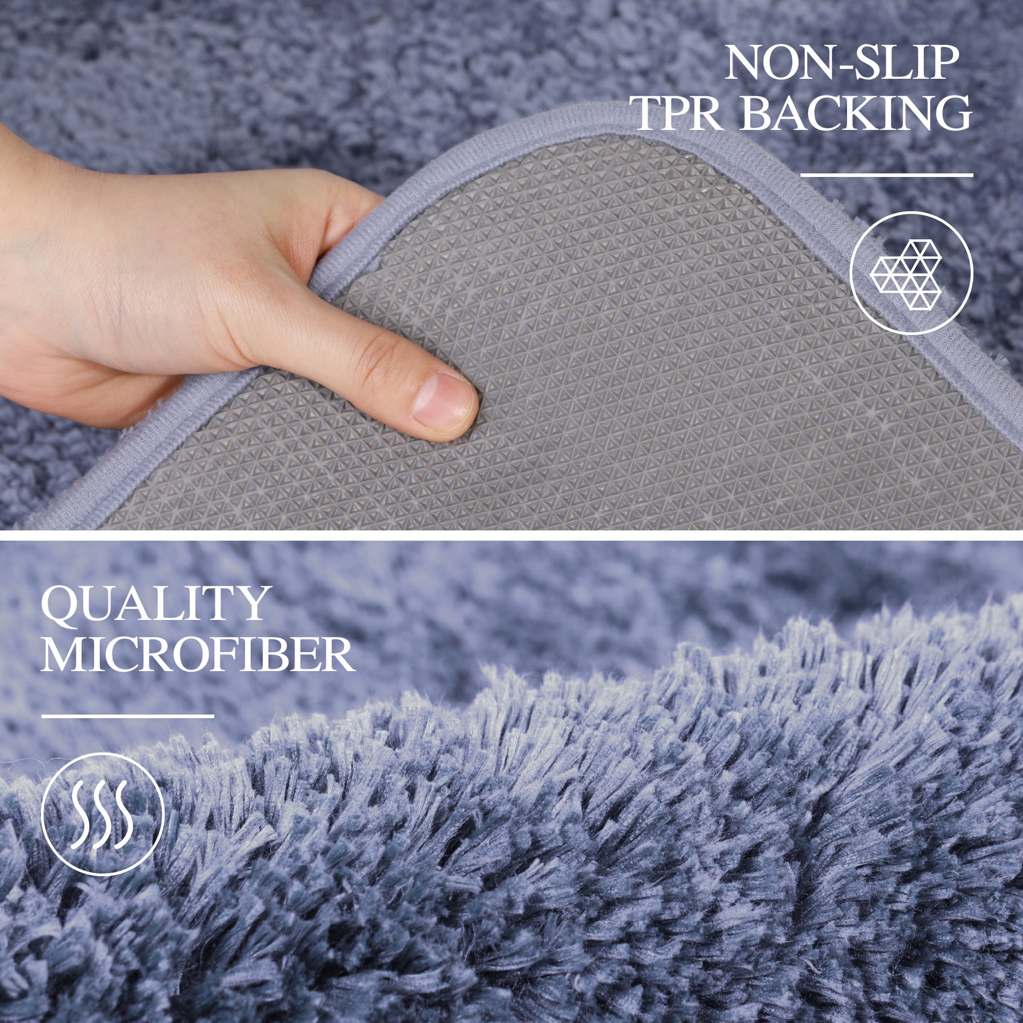 Walensee Contour Rug Shag Bath Rug, Non Slip Bath Mat for Bathroom, 20"x24", Blue, Machine Wash
