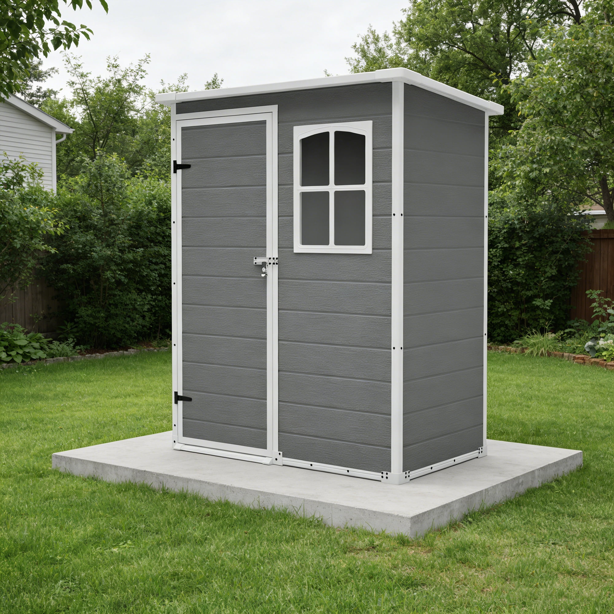 5 x 3 FT Resin Outdoor Storage Shed with Floor, Garden Plastic Shed with Lockable Door & Window for Backyard, Patio, Lawn