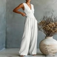 thumbnail image 5 of Women Linen Jumpsuits Sleeveless V Neck Elegant Dressy Casual One Piece Pants Romper Summer Outfits White 3XL, 5 of 5