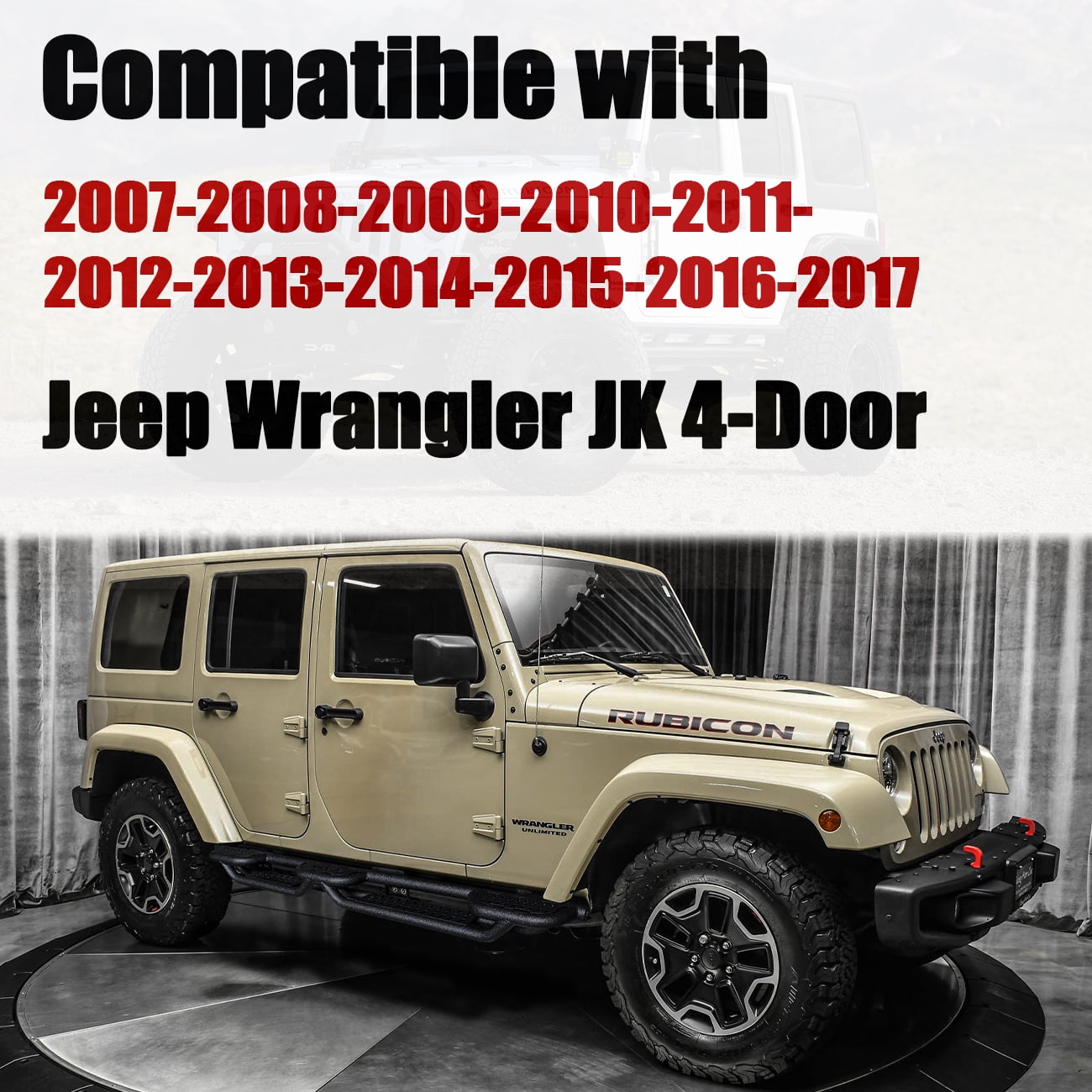 Vijay Running Boards Compatible with 2007-2017 Jeep Wrangler JK 4-Door A Pair Bolt-on Side Steps Rails Steel Nerf Bars