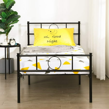Slant Base - HOMY CASA Twin Bed Frame Platform with Headboard and Stable Metal Slats Mattress Base Boxspring Replacement, Black