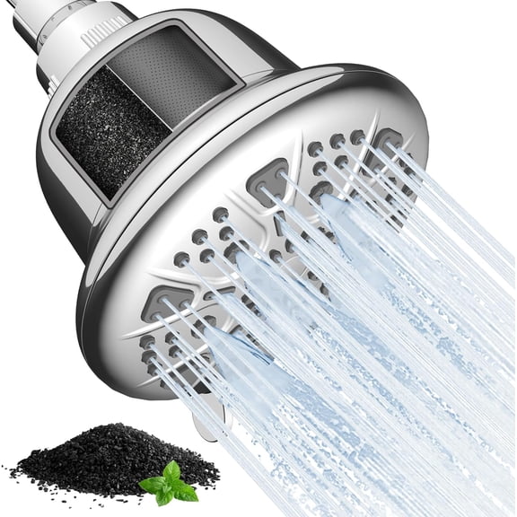 Filtered Shower Head with Upgraded Activated Carbon Filter and 2-PACK Replacement Cartridges for Hard Water