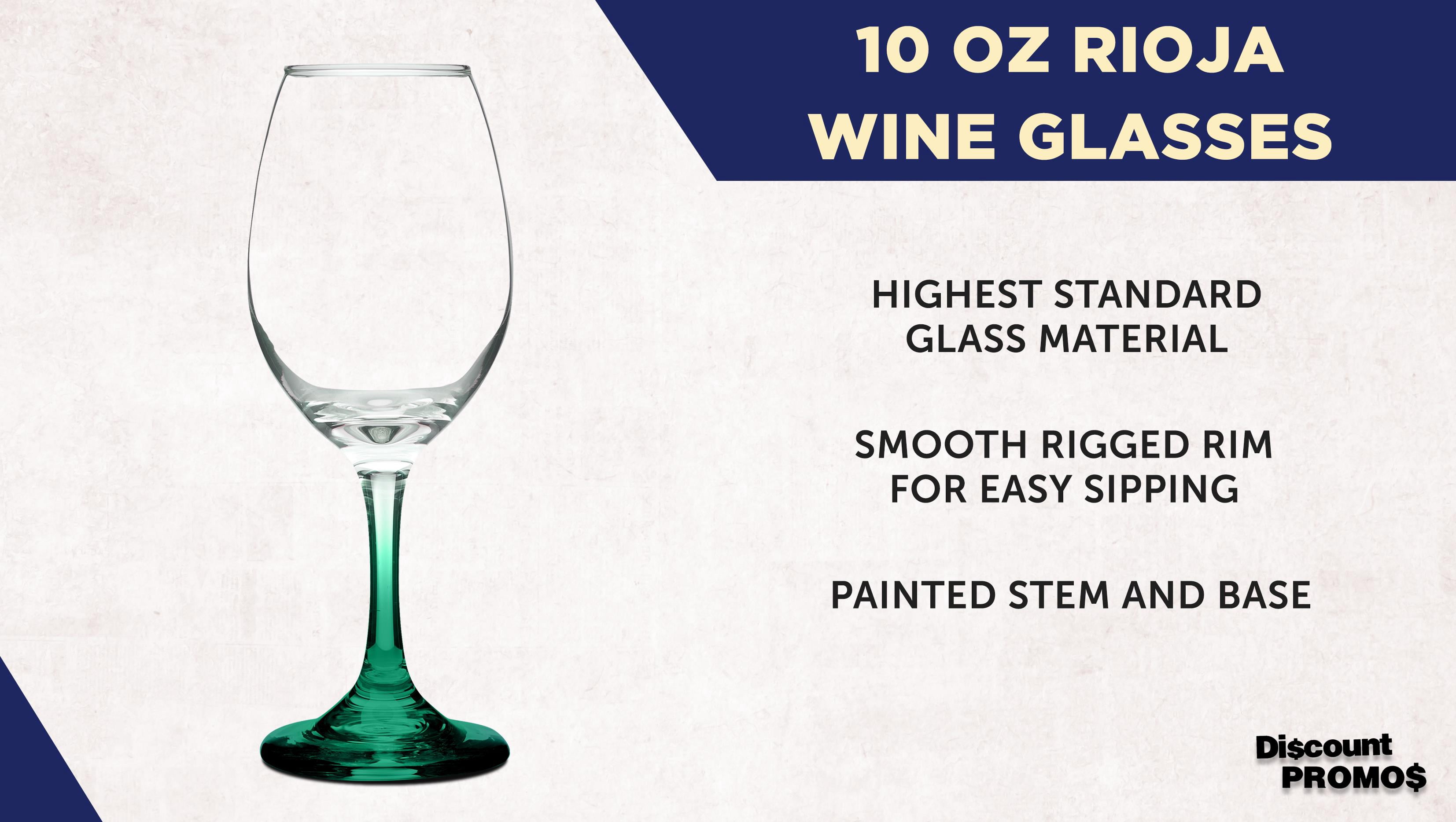 Rioja Wine Glasses with Stem 10 oz. Set of 10, Bulk Pack - Color Bottom, Perfect for Wedding, Party Favors, Birthday, Bridal Shower Gifts - Green