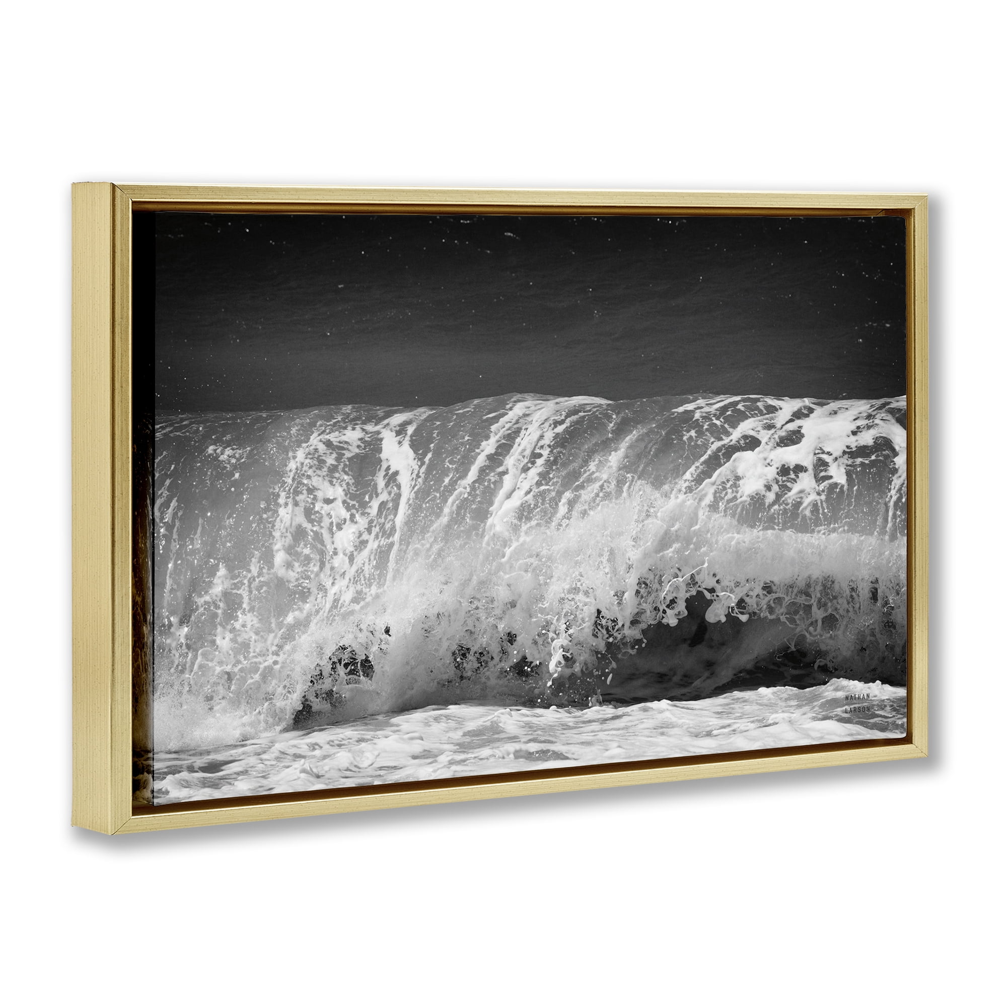 Stupell Industries Rolling Waves Night Sky Landscape Photography Gold Floater Framed Canvas Art Print Wall Art, 25 x 17