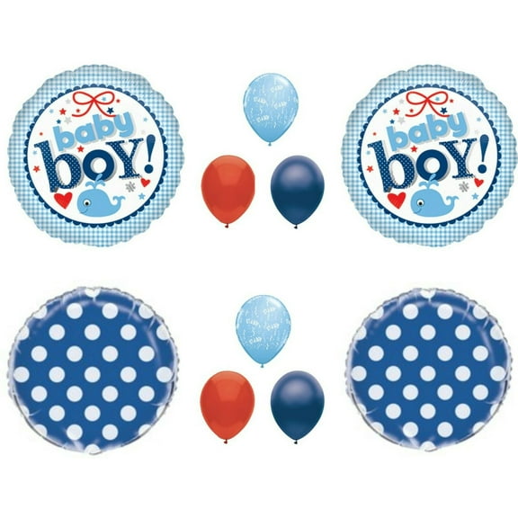 10 pc Baby Boy Whale Shower Balloons Decorations Supplies Gingham Polka Dots