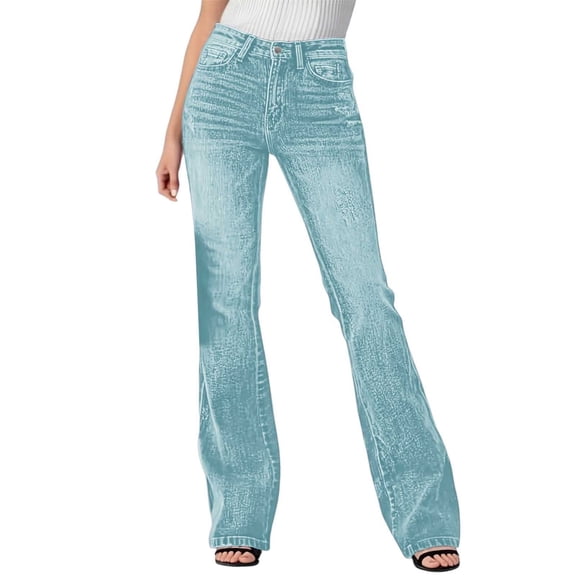 Women's Casual Pants Comfortable Stretchy Denim Flared Trousers High Waist Bootcut Everyday Elastic Jeans Pants for Relax Fit,Color:Sky Blue,Size:M