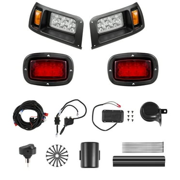 KFFKFF Golf Cart Light Kit, 12V LED Headlight and Taillight Set with Wiring Harness, Turn Signals, Hazard Lights, Horn, Brake Pad, Zip Ties, ABS Housing, Compatible with Club Car DS 1993 and Later