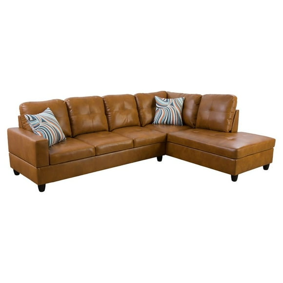 Star Home Living Corp Harry Faux Leather Right Sectional Sofa in Ginger Brown