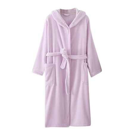Mrat Womens Robe Robe Bathrobe Lengthening Lingerie for Plus Size Women Lingerie Sets Corset Lingerie Nightwear Keep Warm Lapel For Men And Women Long Sleeve Purple 2XL