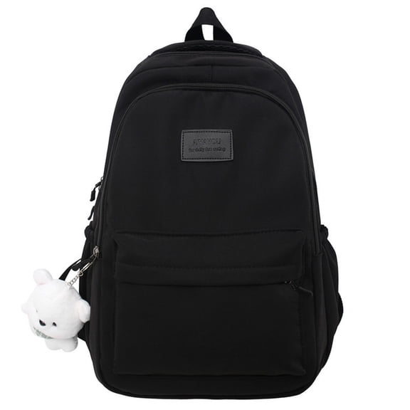 Uobin Female Student Solid Color Lightweight Nylon Backpack Multi Pocket Water Resistant Casual Daypack with Detachable Bear Pendant for Travel Work Commute Outdoor