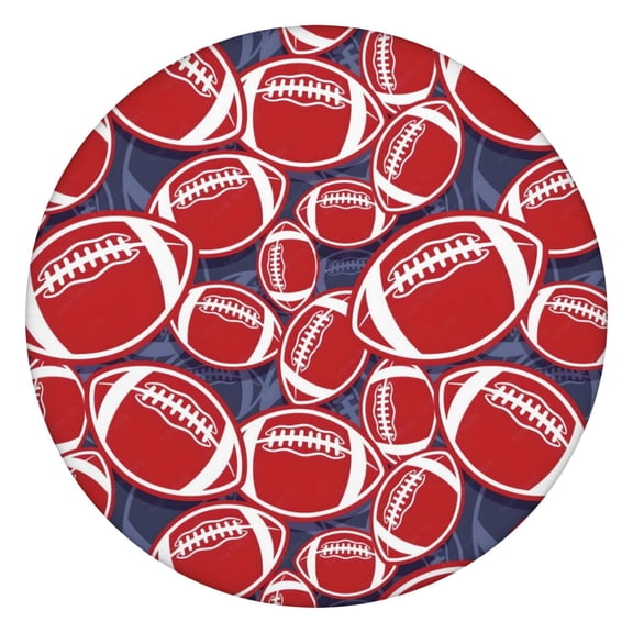 Red Footballs on Blue Pattern Round Fitted Tablecloth with Elastic Edge,Dining Table Cover Waterproof,Outdoor Round Tablecloth for Camping,Dining,Indoor and Outdoor