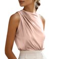 thumbnail image 3 of QSAWXQZ Women's Satin Tank Top Ruched Sleeveless Solid Pullover Dressy Blouse Pink M, 3 of 9