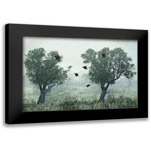 Amer, S. 14x11 Black Modern Framed Museum Art Print Titled - Crows in the mist