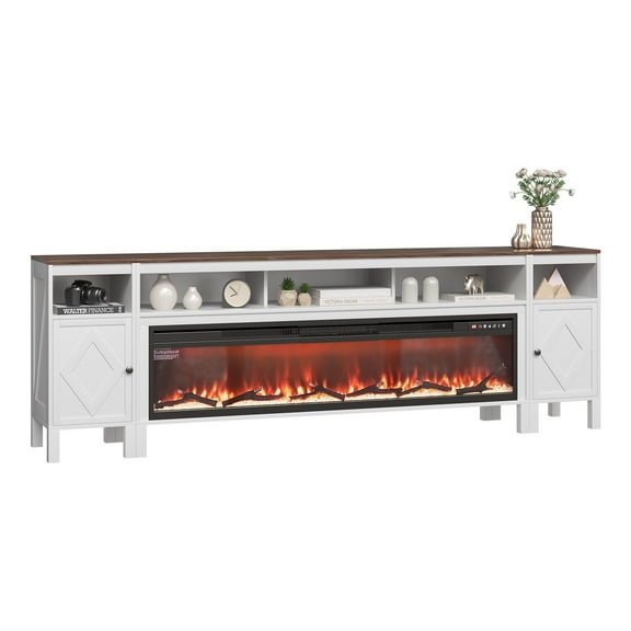 Farmhouse Electric Fireplace TV Stand with 60" Fireplace, for TVs up to 100", Entertainment Center with Storage Drawers, Remote Control, White