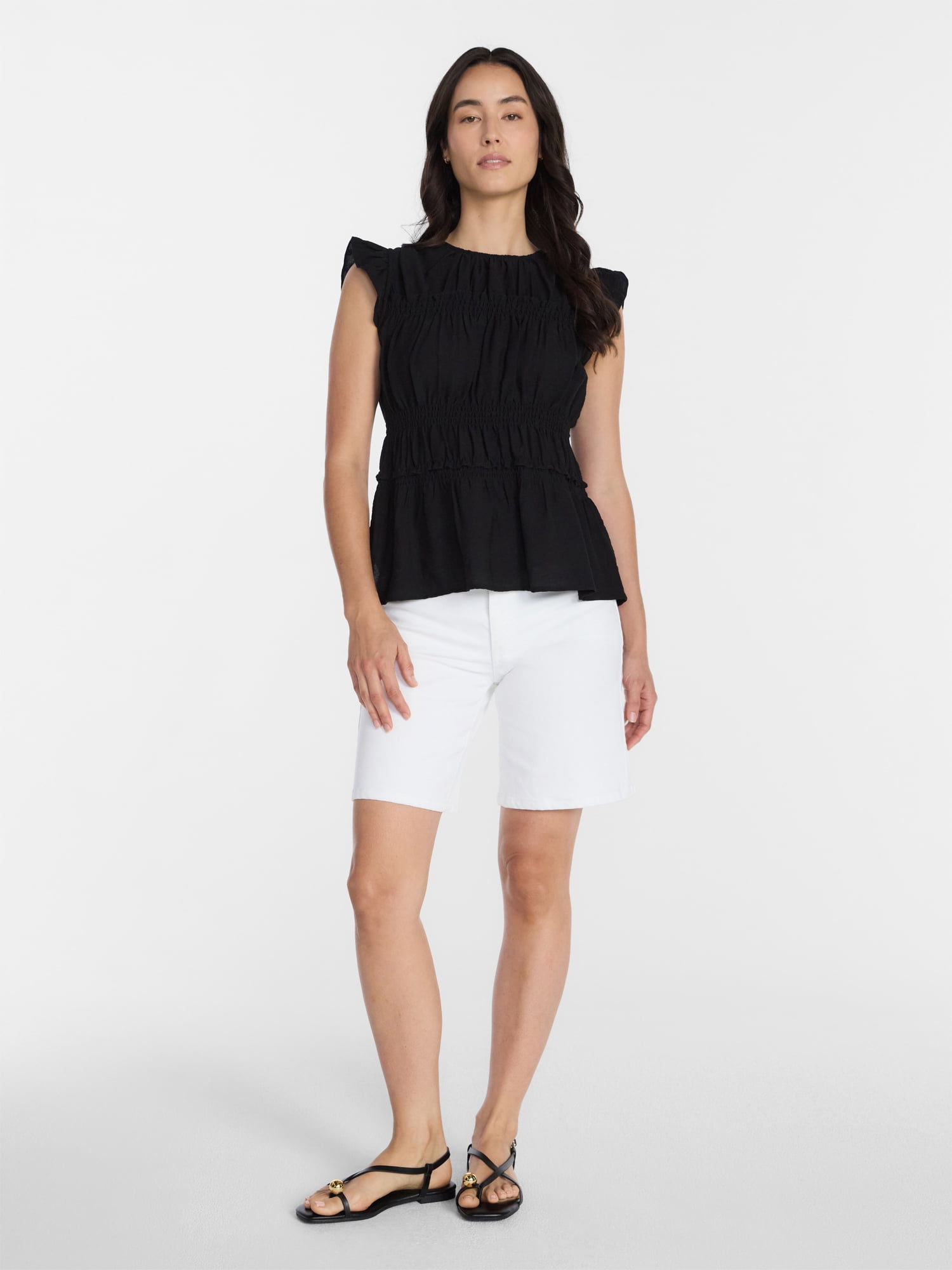 Time and Tru Women's Sleeveless Smocked Femme Top, Sizes XS-XXXL