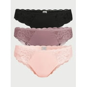 Joyspun Women's Microfiber and Lace Cheeky Panties, 3-Pack, Sizes XS-3XL