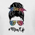 thumbnail image 2 of Mom Life Messy Hair Bun | Tie Dye Leopard Print Bandana | Funny Mother's Day Mother's Day Womenâ€™s Standard V-Neck Tee, White, XL, 2 of 5