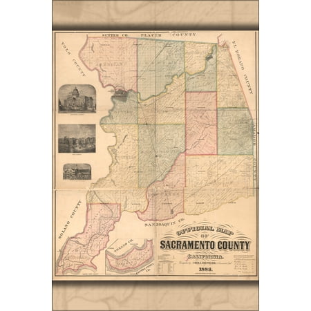 24"x36" Gallery Poster, Official map of Sacramento County California 1885