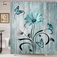 thumbnail image 2 of Rustic Farmhouse Floral Shower Curtain, Farm Boho Teal Daisy Spring Flowers and Butterfly on Country Wooden Shower Curtain for Bathroom, Turquoise Blue Wildflower Curtain with 12PCS Hooks, 70X70IN, 2 of 5