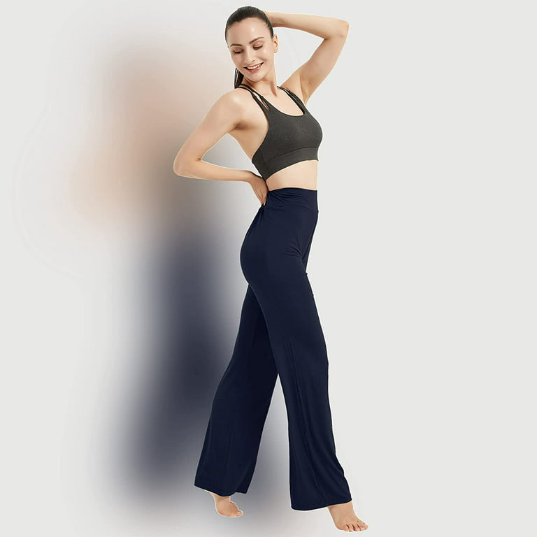 FELEMO Women's Bootcut Yoga Pants High Waist Workout Pants 4 Way Stretch  Tummy Control Work Pants Flare Pants（Navy/M）
