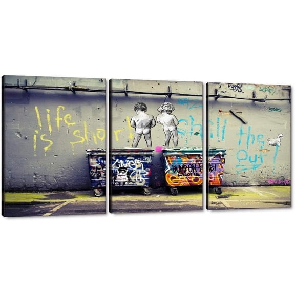 Hieng Large Living Room Canvas Wall Art 3 Panels Graffiti Black Woman Portrait Poster Abstract Street Pop Artwork for Bedroom Bathroom Wall Decor