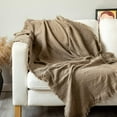 thumbnail image 3 of 100% Cotton Throw Blanket in Light Brown Jacqard Weave Fabric with Fringe Soft All Season Cover for Bed Couch and Living Room Sofa,Chair 50x60 Inches, 3 of 7