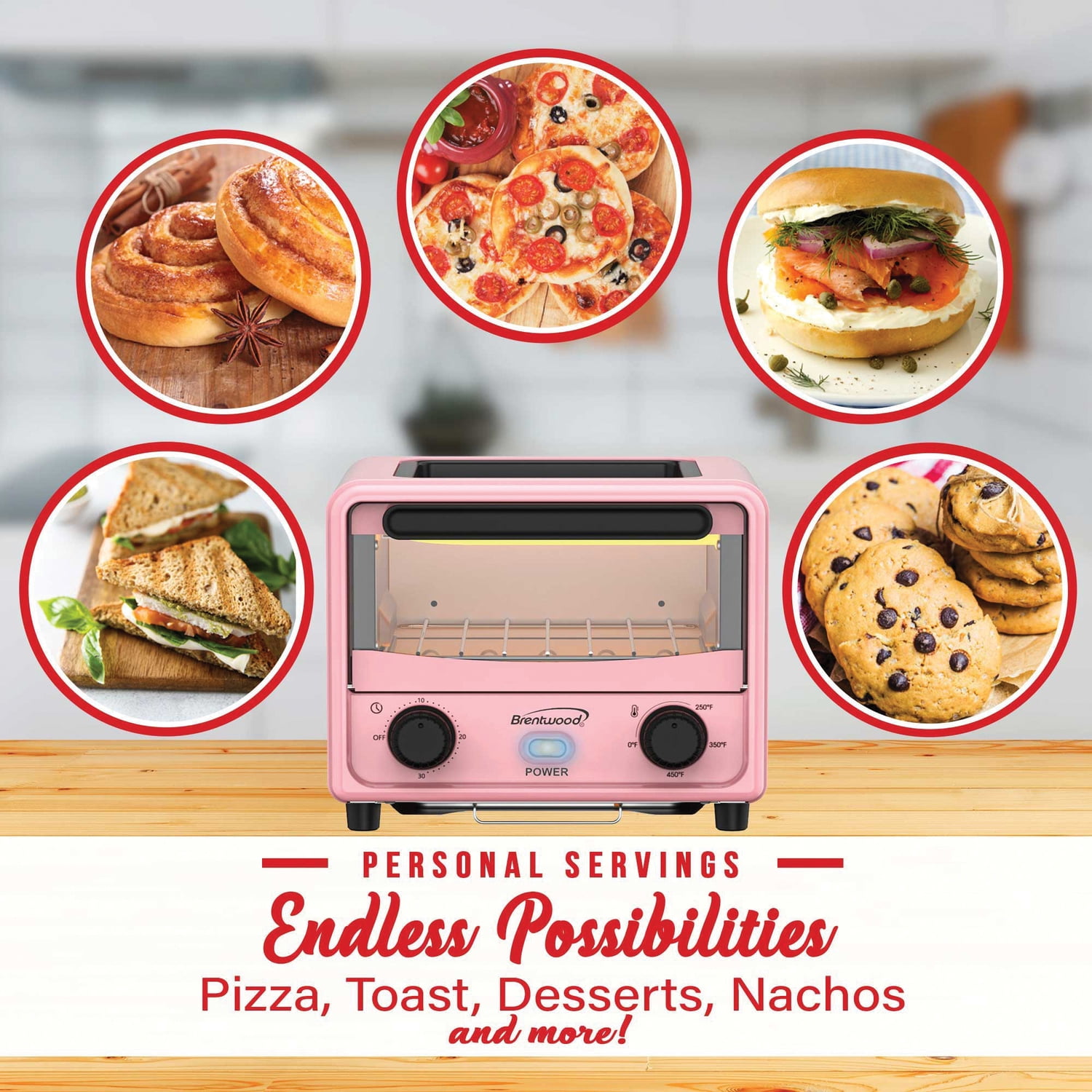 Brentwood 500 W Stainless Steel Mini Toaster Oven, Pink