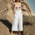 thumbnail image 7 of FchengtaiS Summer Boho Jumpsuit Women Floral Embroidered Sleeveless Rompers Casual Loose Wide Leg Overalls With Pockets, 7 of 7