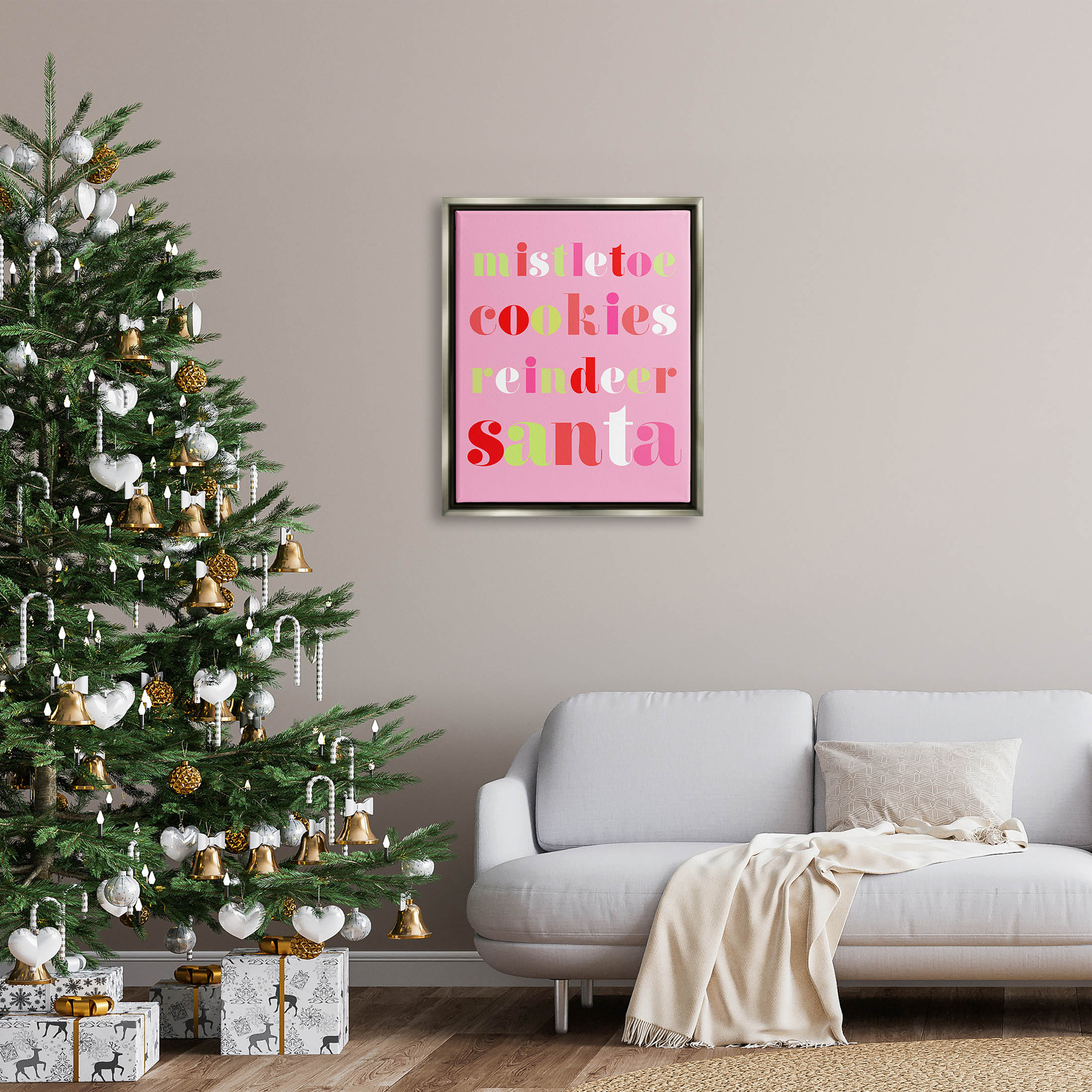Mistletoe Cookies Reindeer Santa Bold Holiday Graphic Art Luster Gray Framed Art Print Wall Art